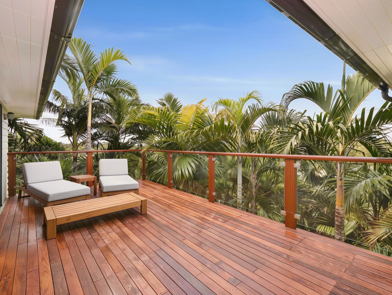 A freshly stained timber deck